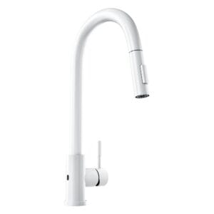 Baterie de bucatarie TOUCHLESS GLOBALO LORETIO ALBA, furtun extensibil cu dus, actionare fara atingere, cu senzor automat de miscare si o singura maneta